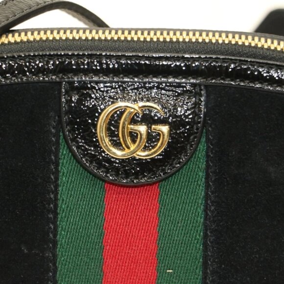 Gucci Suede Patent Web GG Small Ophidia Dome Shoulder Bag - Black - Picture 7 of 14